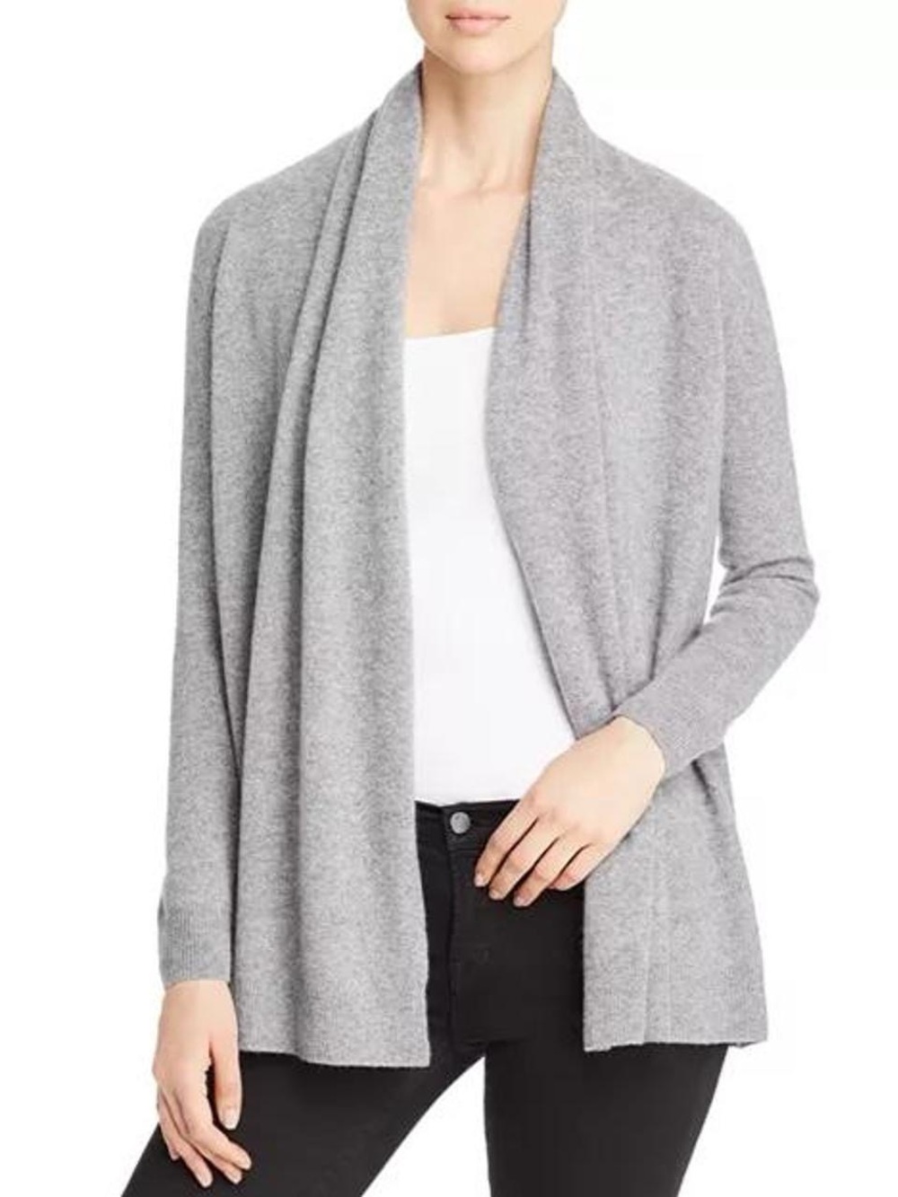 Bloomingdale's 2-Ply 100% Cashmere Cardigan Light Gray Open Front Sweater Sz M